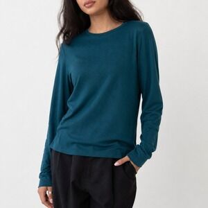 NWT J.Crew Pullover Sweatshirt Women's Medium Teal Blue Round Neck Ribbed Cuffs